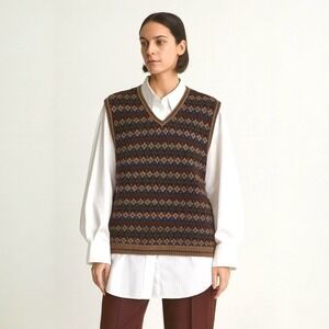 IDEAL UOMO Womens Argyle V Neck Sweater Vest Brown Green‎ Burgundy Blue Large